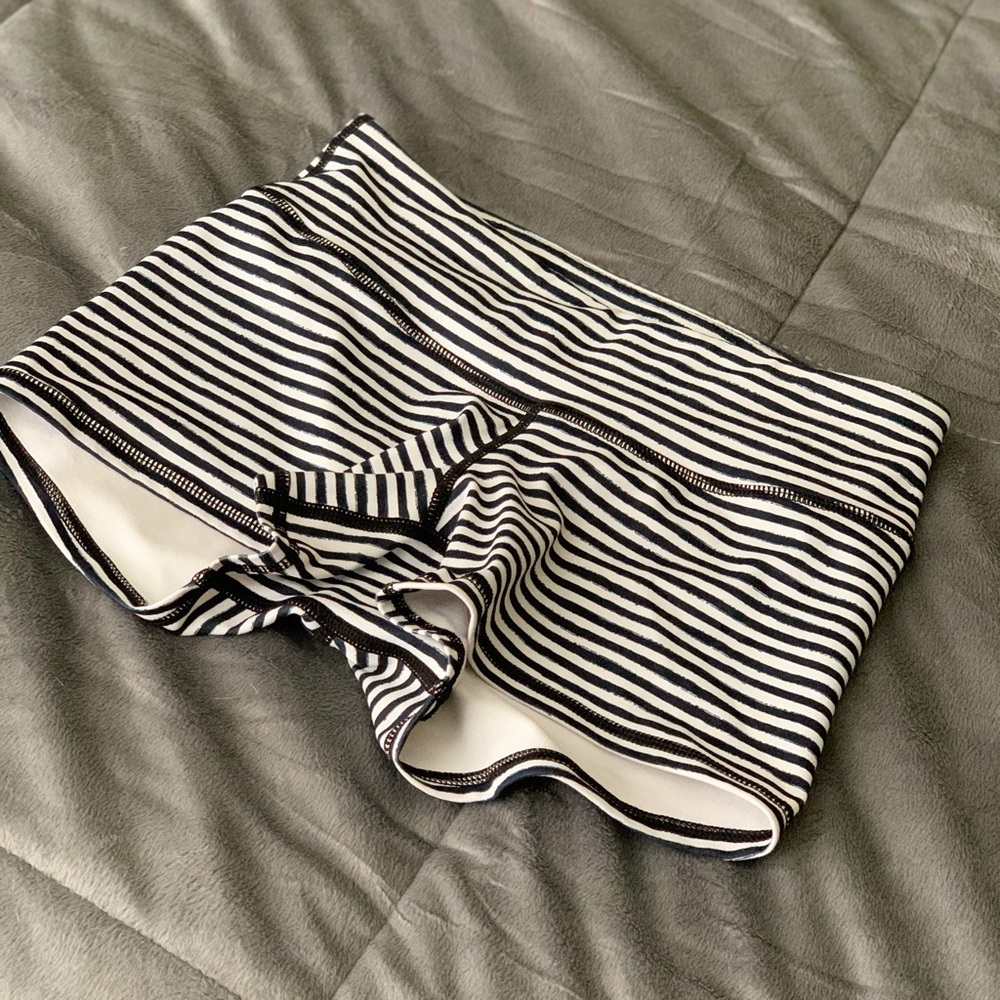 Black & white striped spandex shorts
